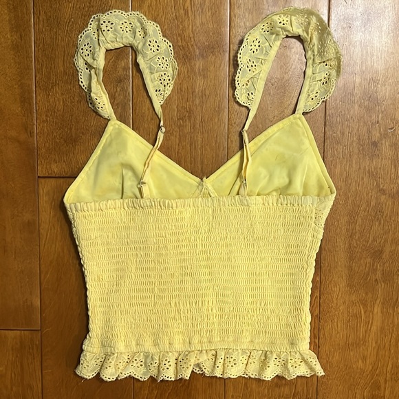 Japna Y2K Buttery Yellow Baby Doll Eyelet Smocked Crop Top Size S Cottagecore - Picture 7 of 8